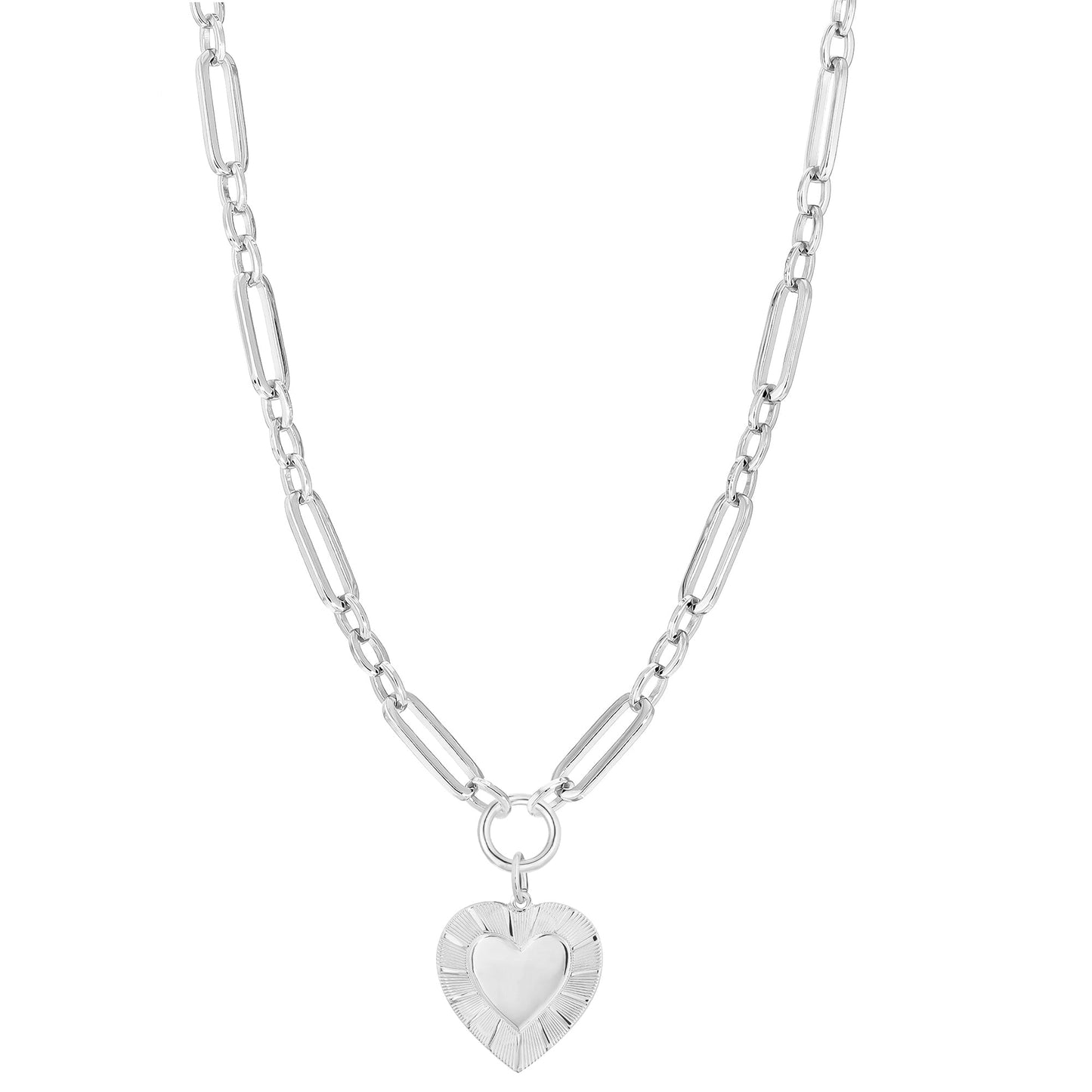 Large Multi Link Chain & Heart Pendant Necklace by Eklexic
