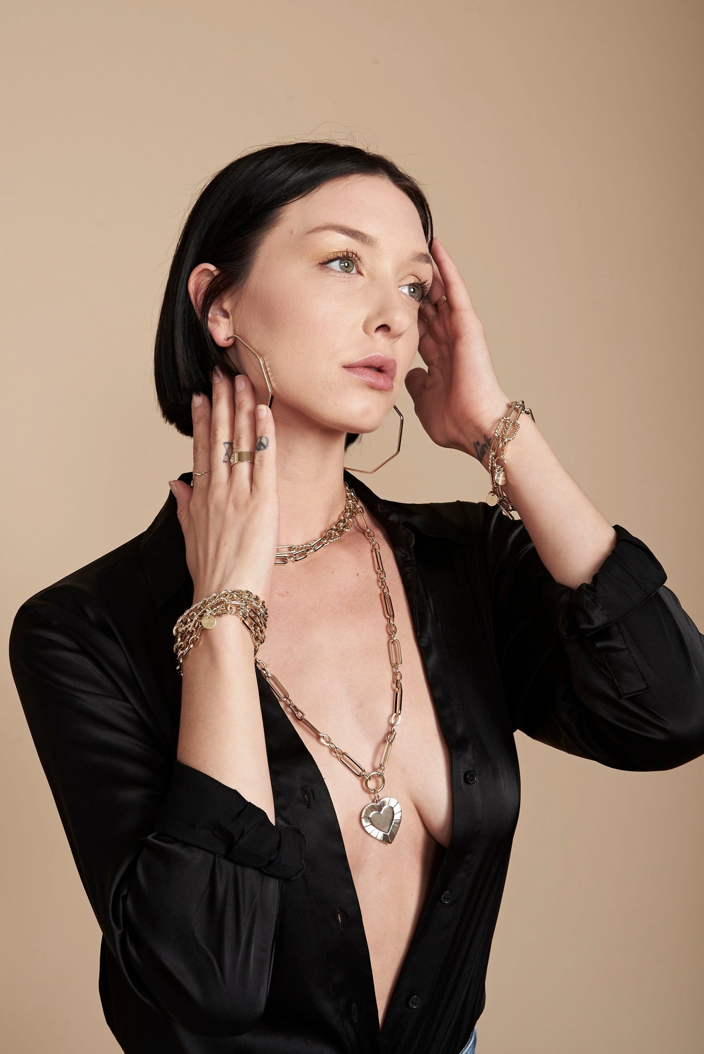 Large Multi Link Chain & Heart Pendant Necklace by Eklexic