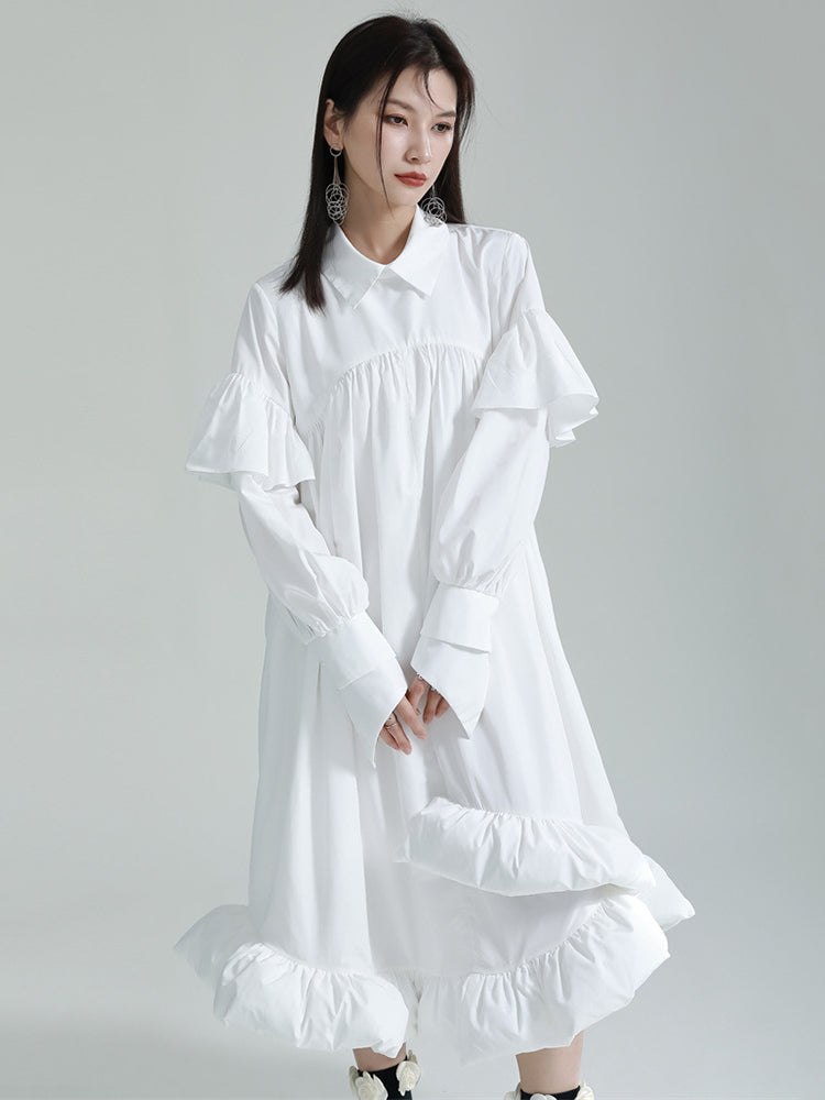 Plufey Long Sleeve Puff Dress - White