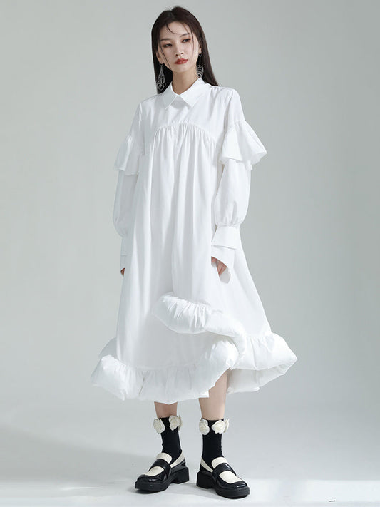 Plufey Long Sleeve Puff Dress - White