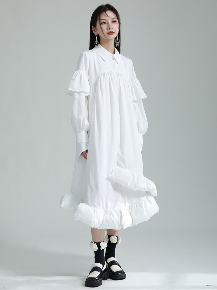 Plufey Long Sleeve Puff Dress - White