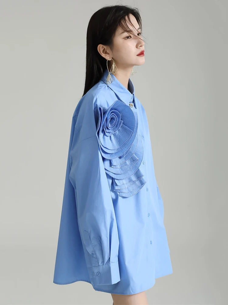 Sheltey Ruffle Flower Blouse - Blue
