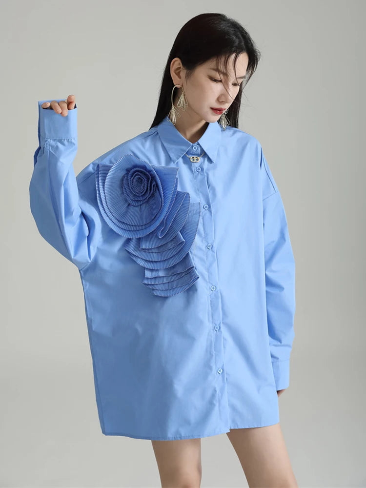 Sheltey Ruffle Flower Blouse - Blue