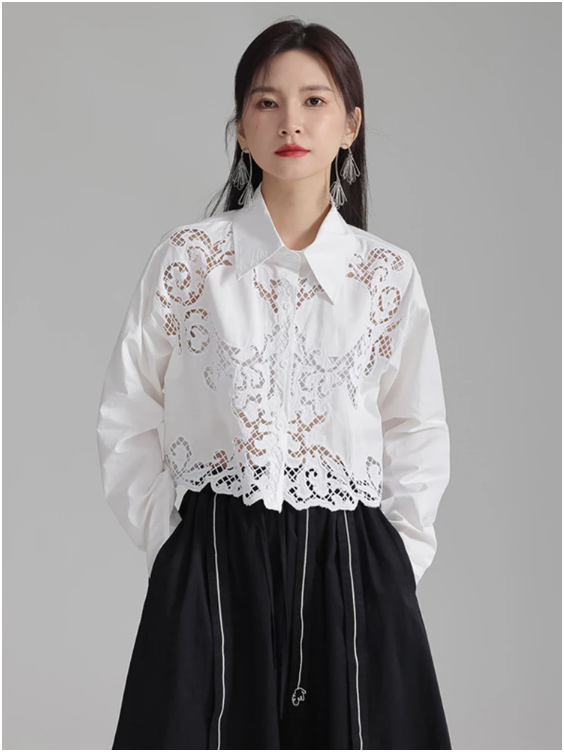 Sherrm Doiley Crop Button Up - White