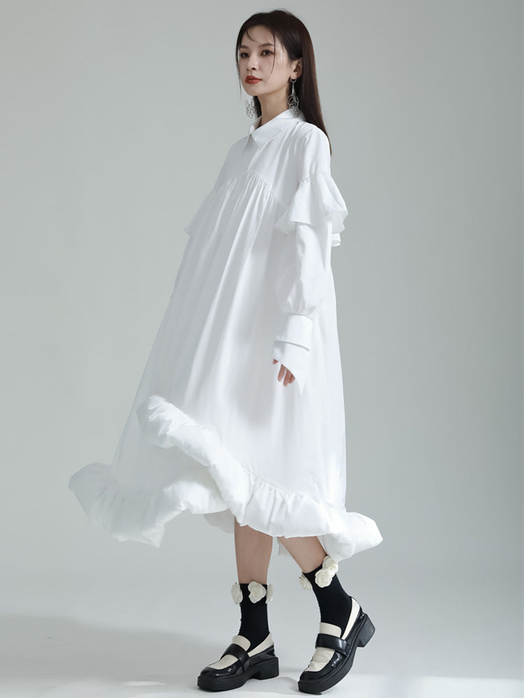 Plufey Long Sleeve Puff Dress - White
