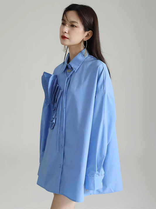 Sheltey Ruffle Flower Blouse - Blue