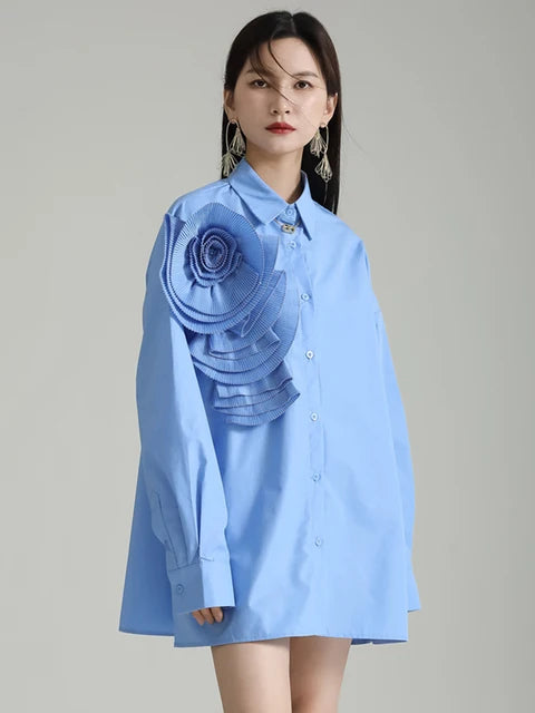 Sheltey Ruffle Flower Blouse - Blue