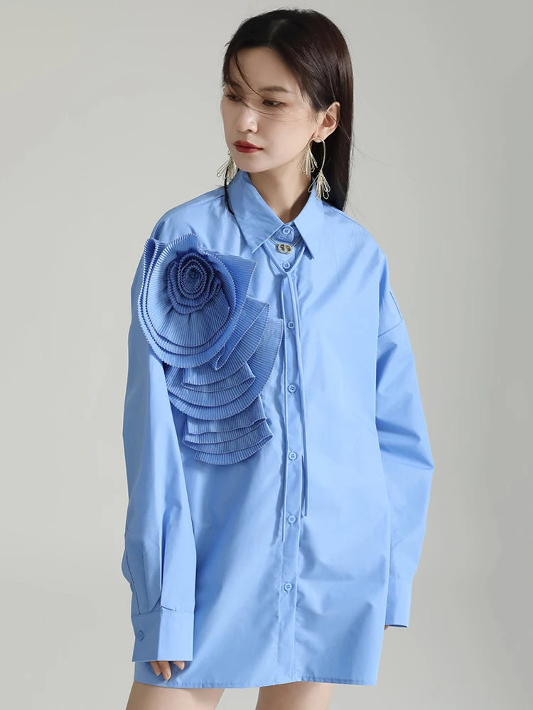 Sheltey Ruffle Flower Blouse - Blue