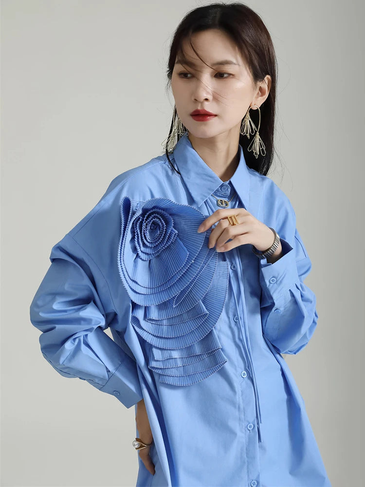 Sheltey Ruffle Flower Blouse - Blue